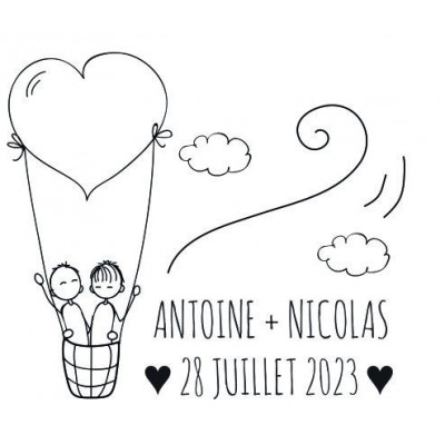 Tampon Mariage Ballon Coeur Au Masculin 5 Cm  | Tamporelle