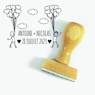 Tampon Mariage Grappe Coeurs Au Masculin 5 Cm  | Tamporelle