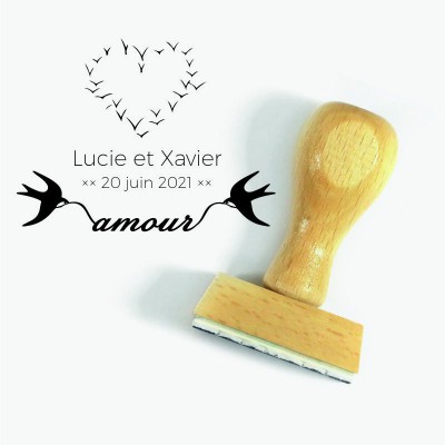 Tampon mariage personnalisé amour hirondelles