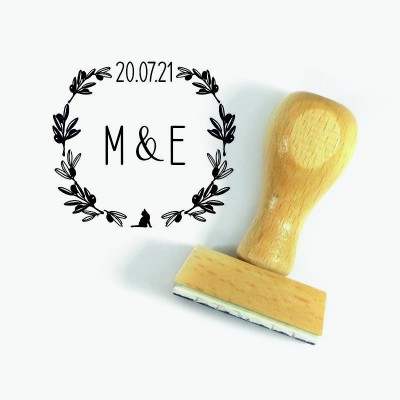 Tampon Rond Chat Initiales Mariage Personnalisé | Tamporelle