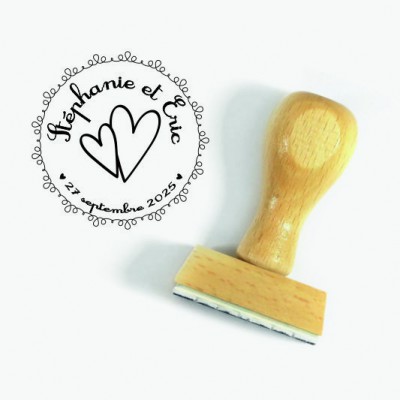 Tampon Double Coeur à Personnaliser | Tamporelle tampons français