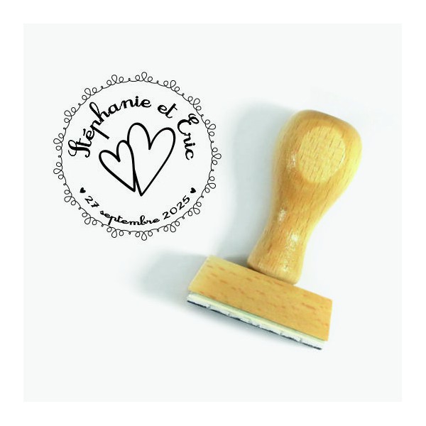 Tampon Double Coeur à Personnaliser | Tamporelle tampons français Tampon Double Coeur à Personnaliser | Tamporelle tampons français