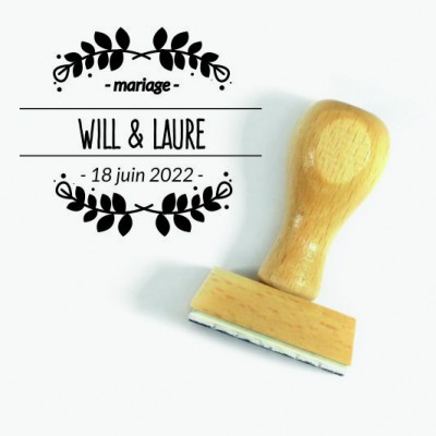 Tampon Mariage Laurier à Personnaliser 5 Cm  | Tamporelle