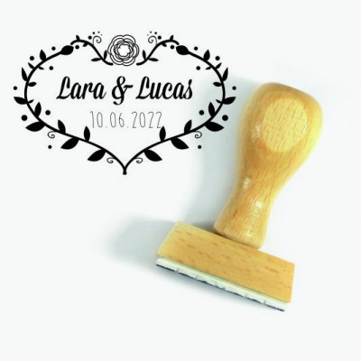 Tampon Mariage Floral à Personnaliser 5 Cm |Tamporelle tampons français