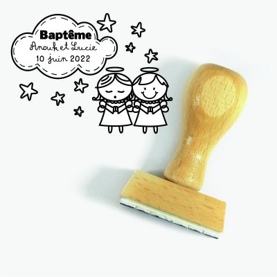 Baptême Tampon Personnalisé Jumelles 5 Cm | Tamporelle