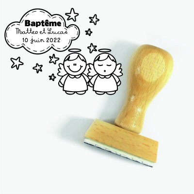 Baptême Tampon Personnalisé Jumeaux 5 Cm | Tamporelle