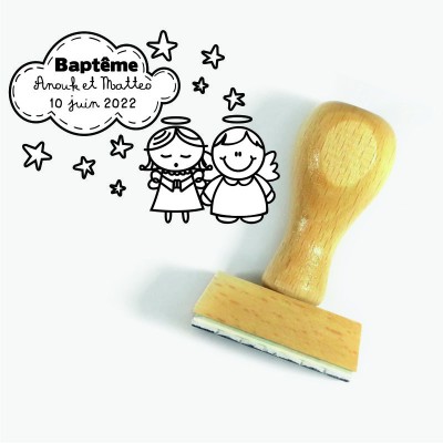 Baptême Tampon Personnalisé Jumeau/Jumelle 5 Cm | Tamporelle