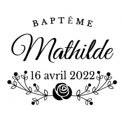 Tampon Baptême Floral 5 Cm à Personnaliser Tamporelle tampons français