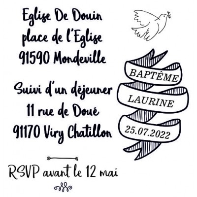 Tampon Baptême Colombe 5 Cm à Personnaliser  | Tamporelle