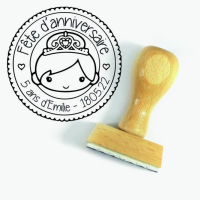 Tampon Anniversaire Princesse à Personnaliser 5 Cm | Tamporelle