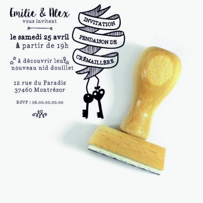 Tampon Invitation Crémaillère à Personnaliser 5 Cm | Tamporelle