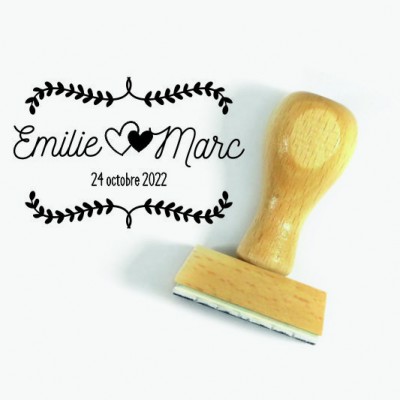 Tampon Mariage Parenthèses Laurier 5 cm à Personnaliser | Tamporelle