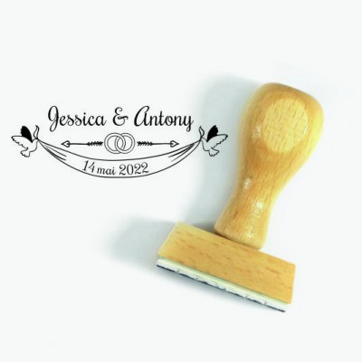 Tampon Oiseaux & Anneaux Mariage 5 Cm à Personnaliser |Tamporelle