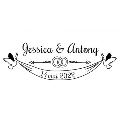 Tampon Oiseaux & Anneaux Mariage 5 Cm à Personnaliser |Tamporelle