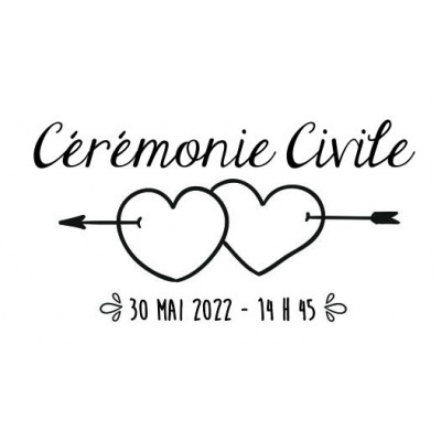 Tampon Cérémonie Civile Double Coeur à Personnaliser | Tamporelle