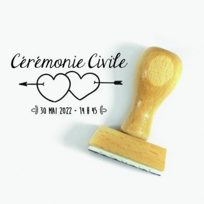 Tampon Cérémonie Civile Double Coeur à Personnaliser | Tamporelle