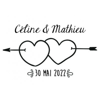Tampon Mariage Coeur Flèches à Personnaliser 5 Cm  | Tamporelle